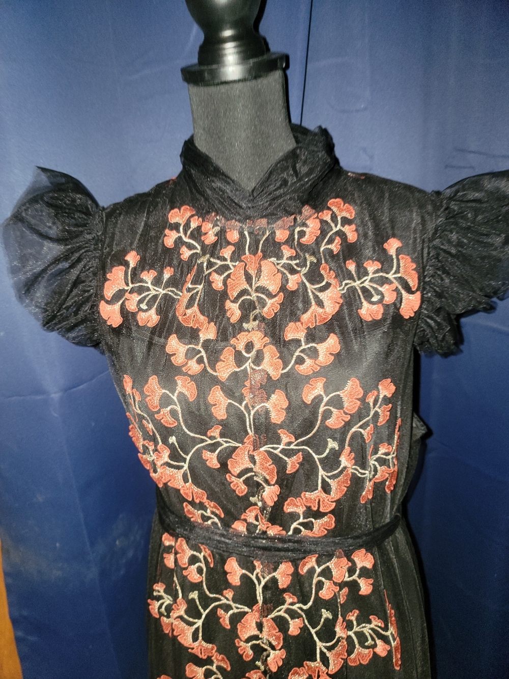 Alex Marie Black Dress with Coral Floral Embroidery